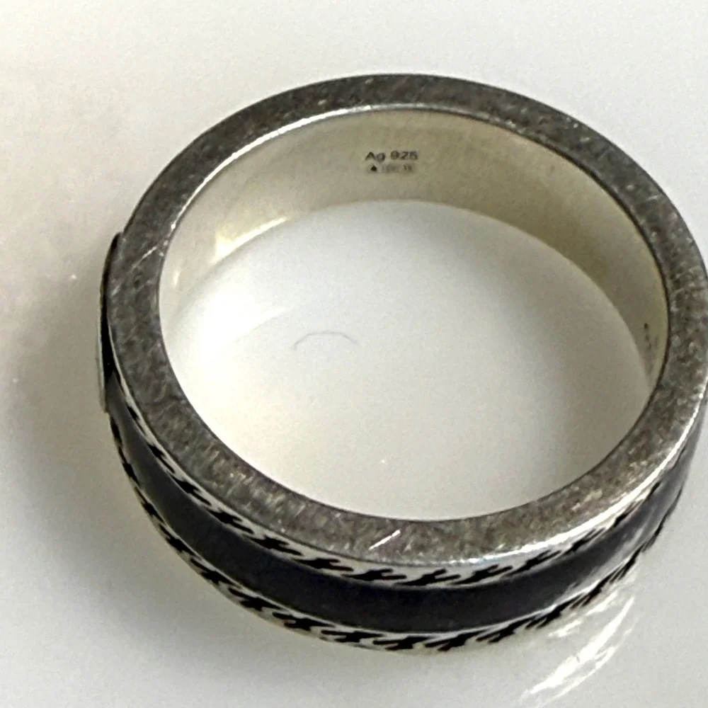 Gucci 745573 Interlocking GG Black Resin Sterling Silver 925 Ring Size 21 US 9.5